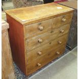 A 19th century stained wood chest of two short and three long drawers, 95cm wide, 92cm high.