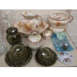 Six pieces of Booths floral-decorated chamber ware, other ceramics, glassware etc.