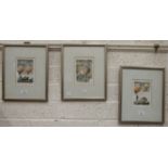 After R J Woodrow, three framed limited edition coloured prints, 'Device to keep boats dry', '