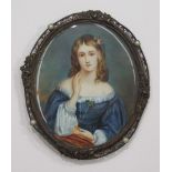 J Watt  "CATHERINE GORDON" WEARING A BLUE DRESS WITH CORSAGE AND FLOWERS IN HER HAIR Miniature,