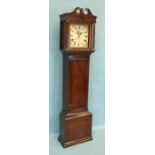 J Mallett, Barnstaple, a 19th century oak 30-hour long case clock with painted 12" dial and chain