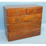 A 19th century brass-bound teak two-part military chest of two short and three long drawers, 117cm