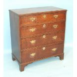 An 18th century rectangular chest of four long drawers, on bracket feet, 86cm wide, standing 94cm