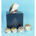 A collection of five Crown Derby Limited Edition animal paperweights, 'Old Imari Hedgehog',