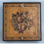 A good quality Tunbridgeware square box, the top with central design of roses and having two