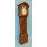 J Box, Launceston, a 19th century pine long case clock, the 12" arched painted dial with seconds