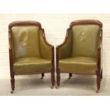 A pair of 19th century mahogany library chairs on turned legs with later castors, 42cm (floor to