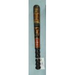 A Victorian lignum vitae truncheon with gilt and painted Royal cypher and marked Constable in red