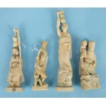 A group of four Japanese ivory figures of men carrying gourds, basket and a child, largest 20.