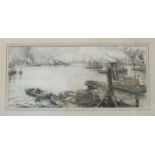 Gerald Gardiner RWA RAIN CLEARING GRAVESEND Signed watercolour and charcoal, 33 x 74cm, slight