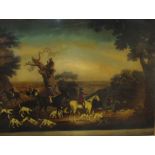 A reverse painting on glass, BATTLE OF TRAFALGAR, 61 x 90cm (af) and another after Sartorius,