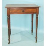 A 19th century small mahogany side table, the rectangular top above a single frieze drawer and ebony