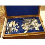 A part-canteen of Mappin & Webb and other plated cutlery contained in a Mappin & Webb oak box,