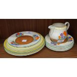 A collection of eight Clarice Cliff Bizarre 'Crocus' decorated plates, 4 x 22.5cm diameter, 2 x 20cm