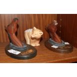 Two Beswick wall plaques, 'Red Rum' and 'The Minstrel' and a Poole Pottery bear standing 9cm
