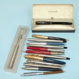 A Parker Junior Duofold fountain pen, three Parker '45' fountain pens, others, propelling pencils