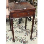 A late-19th/early-20th century stained mahogany table, the square top with two hinged flaps above