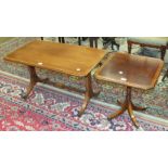 A Brights of Nettlebed cross-banded mahogany finish square-top occasional table on turned column and