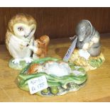 Three Beswick Beatrix Potter figures, 'Diggory Diggory Delvet' BP-3b, 7cm, 'Old Mr Brown' BP-3a, 8.