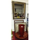 A modern gilt frame wall mirror, five framed pictures and miscellaneous items.