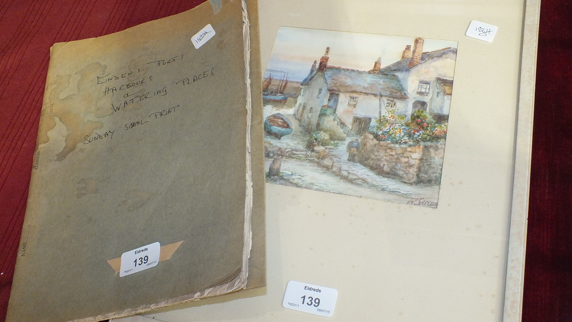 W Sands (T H Victor), 'Old Cottages, Mousehole', signed watercolour, 16.5 x 16.5cm and four etchings