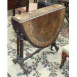 A late-Victorian inlaid figured walnut Sutherland table with oval drop flaps, on turned and reeded