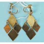 A pair of 9ct gold earrings, each of four lozenge-shaped plaques, 5g.