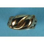 A 9ct gold cross-over ring, size K, 3.5g.