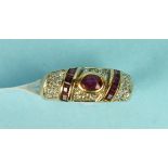 A 9ct gold ring set rubies and 8/8 cut diamonds, size J, 2.8g.