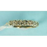 A 9ct gold half eternity ring set seven 8/8 cut diamonds, size H, 2g.