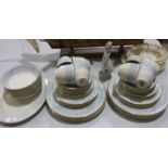 Forty-nine pieces of Royal Doulton 'Hampton Court' dinner and tea ware, three Wedgwood creamware