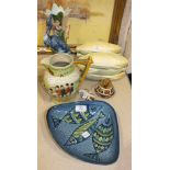 Six SylvaC corn on the cob dishes, 22cm wide, a Widdecombe Fair jug, (a/f) and other ceramics.