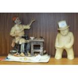A Bovey Pottery 'Our Gong' figure of Winston Churchill with a cream ground, 20cm high and a Capo-