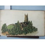 A 19th century sketch book of paintings, ink and pencil drawings of churches, castles and houses