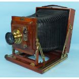 A British Ensign full plate mahogany and brass camera with Ensign Anastigmat Series VIIN no.4 lens