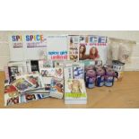 A collection of Spice Girls memorabilia, including six Pepsi Max cans, unopened, advertising the