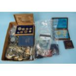 A collection of various British coinage, fruit machine tokens, medallions etc.