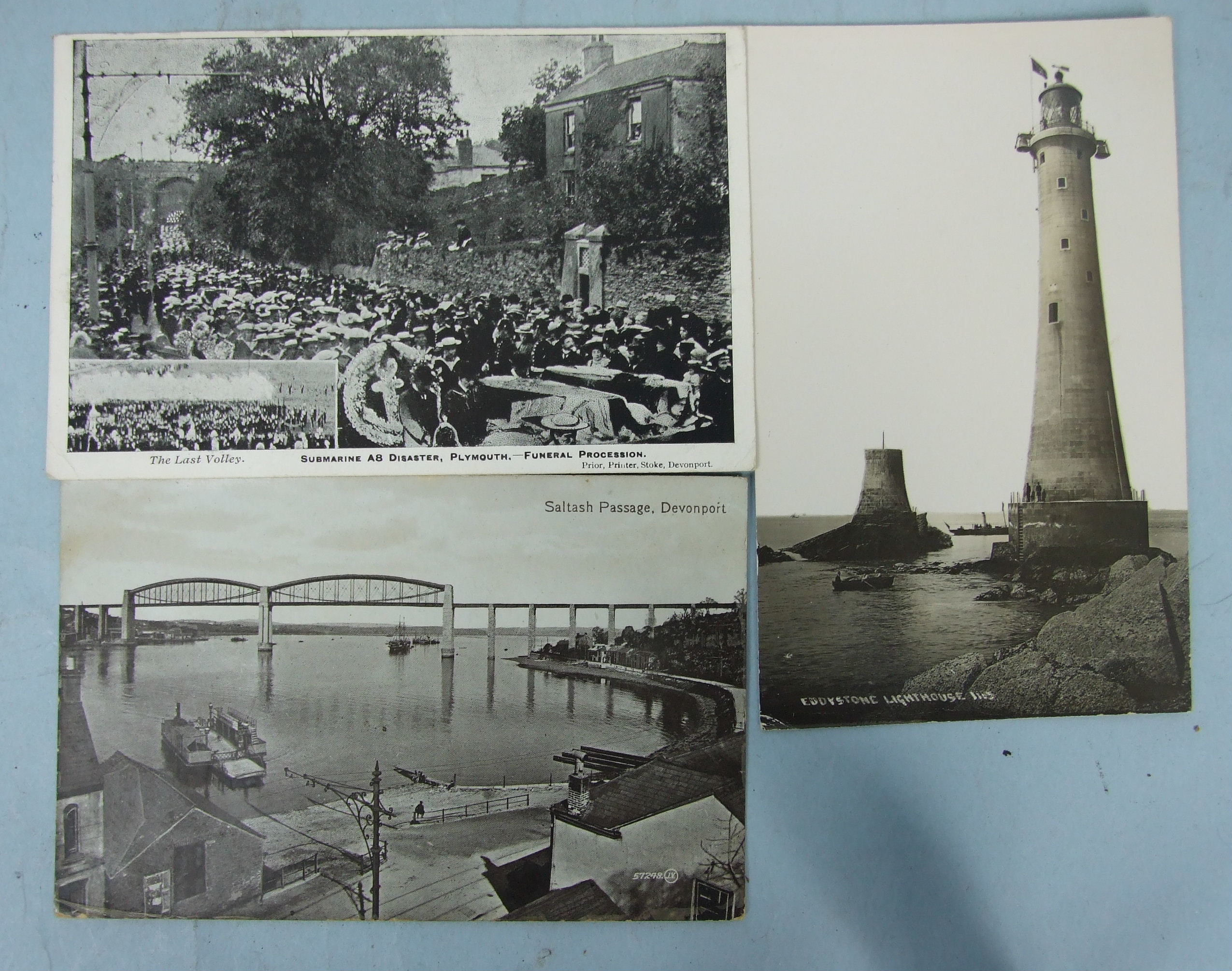 An album of 180 postcards of Plymouth including one of the submarine A8 disaster funeral procession,