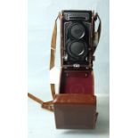 Rolleiflex Model T1 TLR camera with Syncho-compur shutter, 75mm lens SN:2145287, with lens cap and