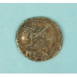 A Roman Republic Denarius silver coin.