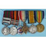 A group of five medals awarded to J E Birch, Royal Fusiliers: Indian General Service Medal 1895-1902