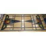 A pair of modern Art-Deco-style leaded-light stained glass windows, each 94.5 x 42.5cm, (2).