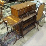 A modern yew wood hall cupboard, 77cm wide, a wine table and other items.