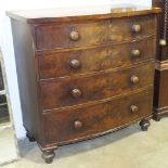 A late-Victorian mahogany bow-front chest of two short and three long drawers, on turned legs, 107cm