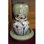 A large 19th century Chinese celadon crackle-glaze bulbous jar, a similar bowl and an 18th century