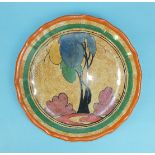 A Clarice Cliff Bizarre 'Cafe au Lait, Autumn', (balloon trees) decorated plate, 30.5cm diameter,