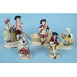 A collection of five 20th century Continental porcelain figures, including a young girl with hen and