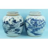 A large early-19th century Chinese blue and white landscape-decorated bulbous jar and cover and a
