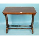 A 19th century mahogany rectangular centre table, the top on bobbin-turned end supports and