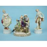 A 19th century Dresden porcelain figure of Winter with a boy seated on a sledge, his companion by